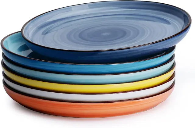 Porcelain round Dessert Salad Plates Set of 6, 7.4 Inch Ceramic Plates Dishwashe