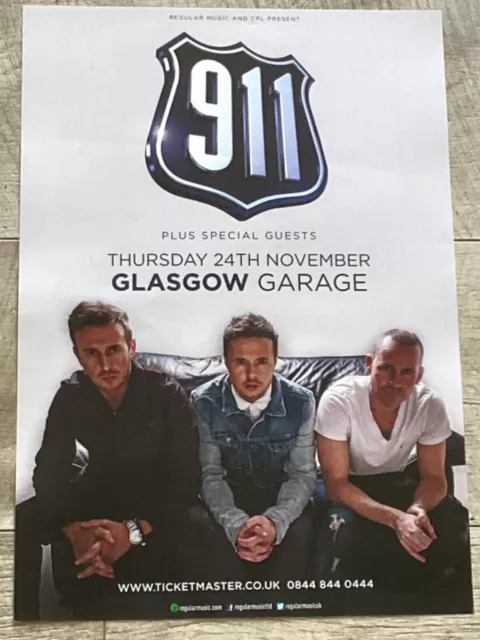 911 —- Glasgow 2017 live music band show tour memorabilia -— concert gig poster.