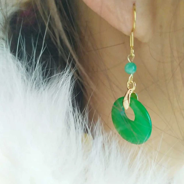 Natural Jadeite jade Peace buckle Earrings Eardrop Easter Fashion Beautiful