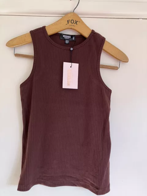 Maternity Ribbed Vest By Misguided Size 10 Brown Bnwt