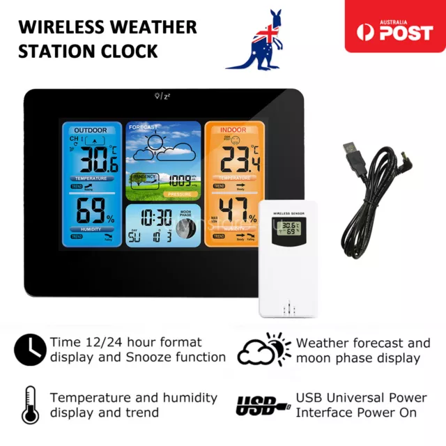 LCD Digital Indoor & Outdoor Wireless Weather Station Clock Calendar Thermometer
