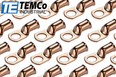 100 Lot 1/0 1/2" Hole Ring Terminal Lug Bare Copper Uninsulated AWG Gauge