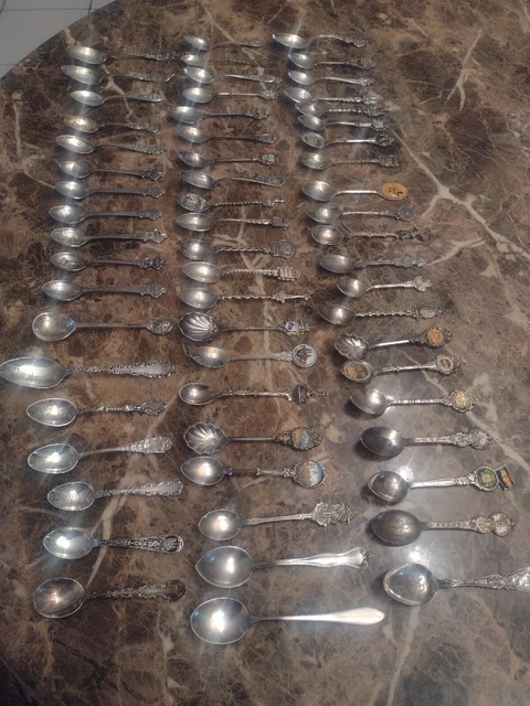 60 Pc Vintage Souvenir Spoon Lot 19 Sterling Silver 258 Gms  Six Rolex Bucherer