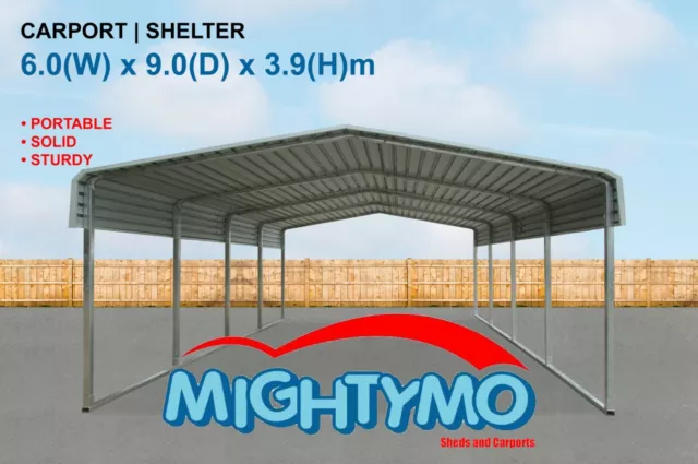 Large Steel Carport Shelter 6.0(W)x9.0(D)x3.9(H)m Double Portable Yard Backyard