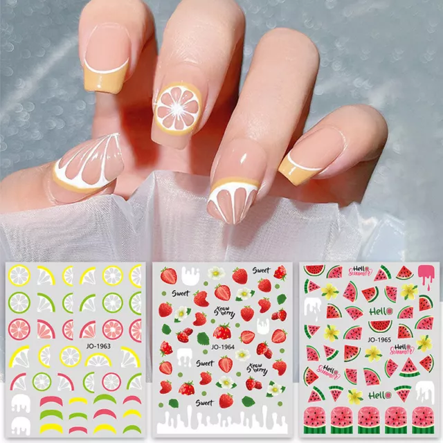 ✿ Manicura de frutas de verano 3D pegatinas estilo francés hágalo usted mismo belleza arte u