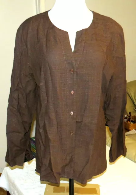 Eileen Fisher Brown Top Hemd Viskose Leinen Nylon Größe L