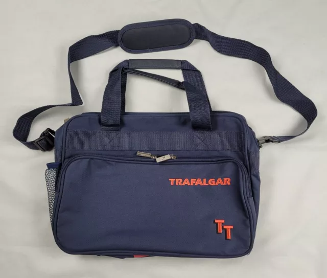 Trafalgar TT Messenger Travel Bag Carry On Tote Navy Blue Embroidered