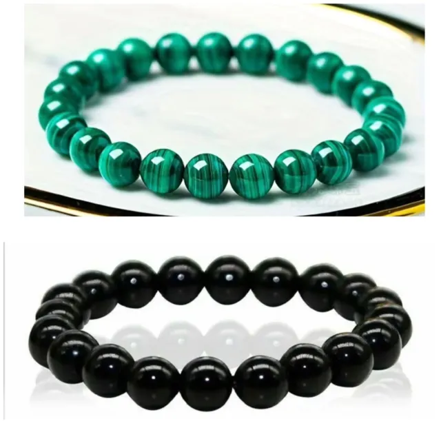 Bracciale uomo con pietre dure pietra malachite onice nero braccialetti set 2