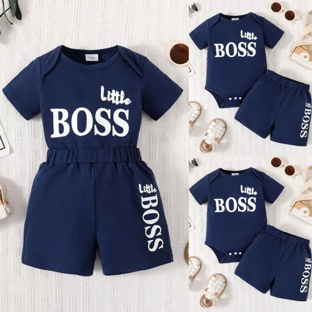 Infant Baby Boy Summer Romper Tops + Shorts Set Toddler Short Sleeve Clothes Set