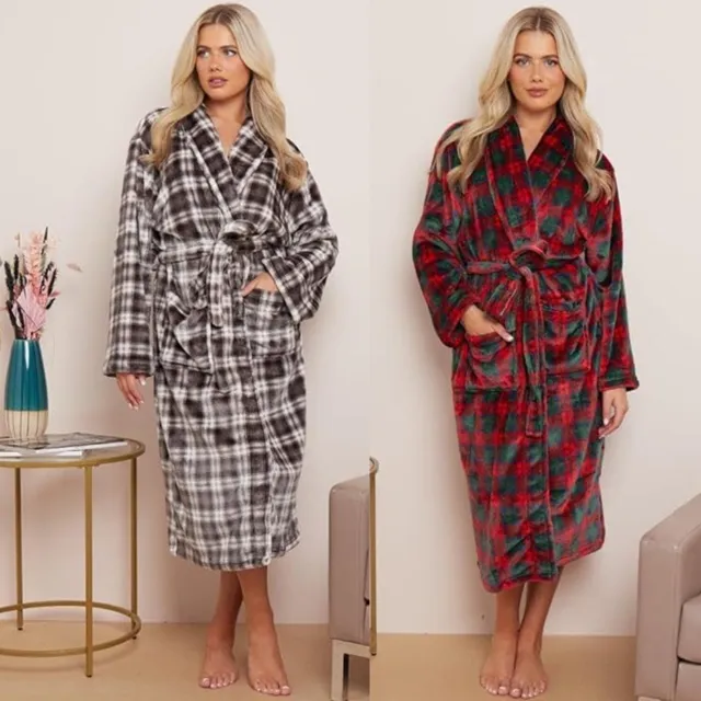 Women Flannel Fleece Bathrobes Warm Soft Comfy Dressing Gown Ladies Bathrobe