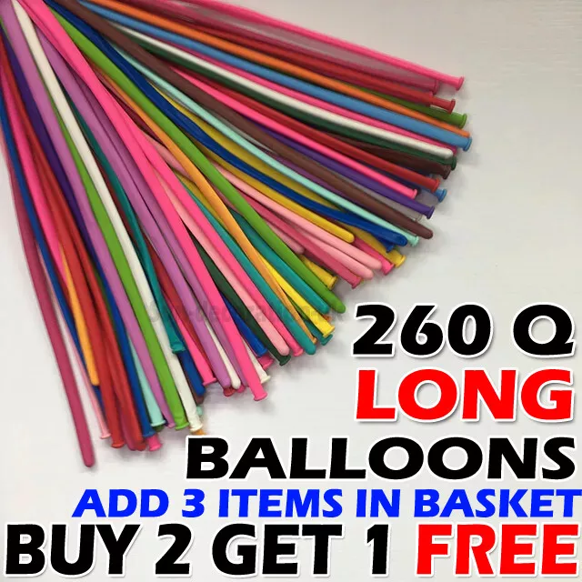 100 X Long Plain Balloons Latex Balons 260Q Twisting Modelling Long Balloons UK