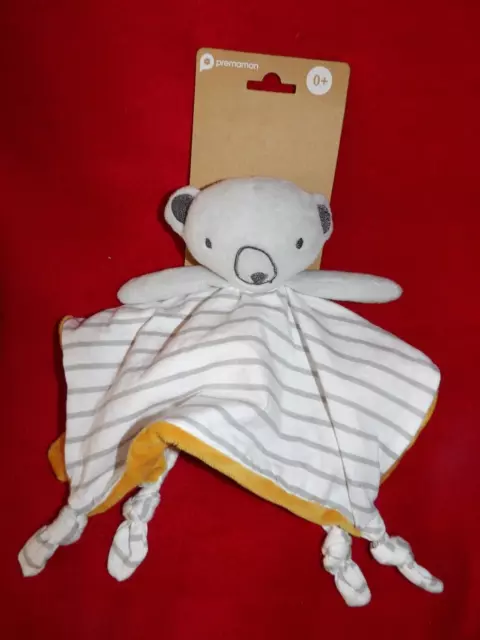 Doudou Plat Orchestra Prémaman Ours Attache Tétine Blanc Rayé Gris Dessous Orang