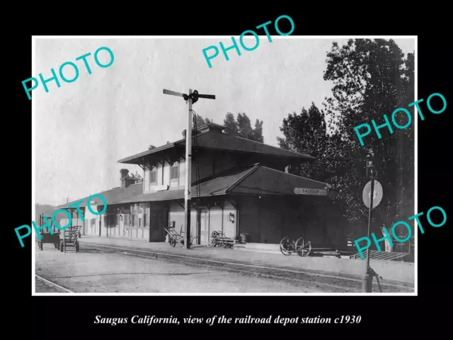 OLD LARGE HISTORIC PHOTO OF SAUGUS CALIFORNIA THE RAILROAD DEPOT STATION c1930