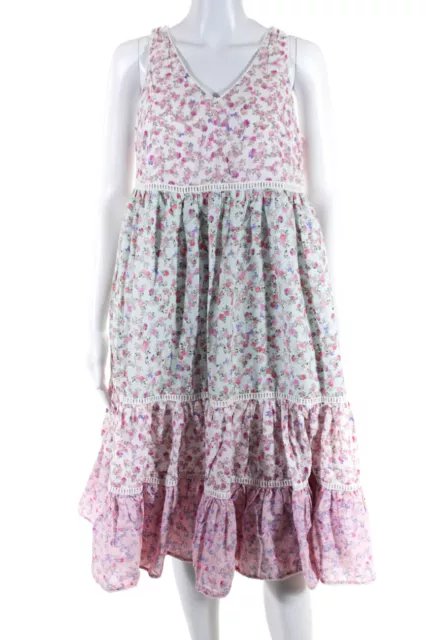 Love Shack Fancy X Target Womens Pink Green Floral A-Line Tiered Dress Size S