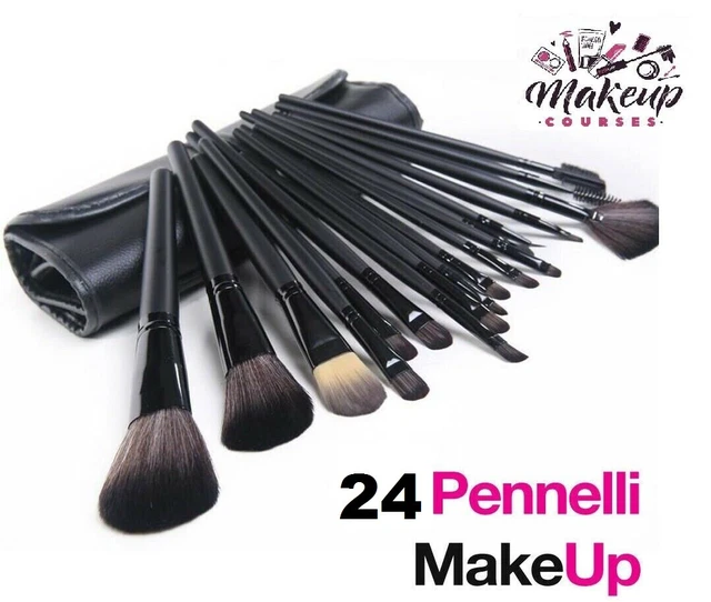 Set 24 Pennelli Per Trucco Cosmetica Make Up Ombretto Fard Con Custodia Borsa