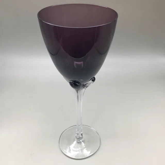Murano Art Glass Amethyst & Clear Ribbed Stem  Tall Fine Wine Glass.  Beautiful