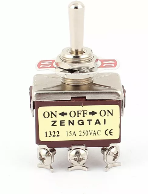 AC 250V/15A 6 Screw Terminals ON/OFF/ON 3 Position Latching DPDT Toggle Switch 3