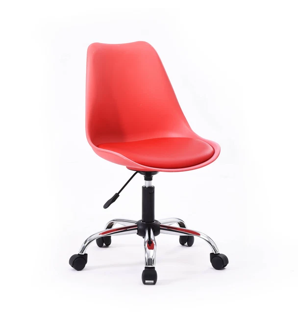 Armless Office Chair with Seat Cushion, Red Wide base with casters