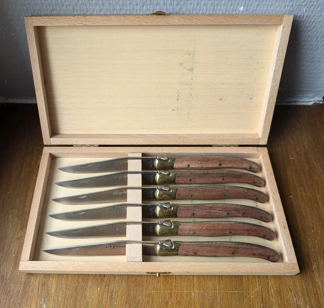 LAGUIOLE - Coffret de 6 Couteaux de Table Design - Acier Inoxydable, manche en Bois Zèbre - Ligne épurée pour une table tendance