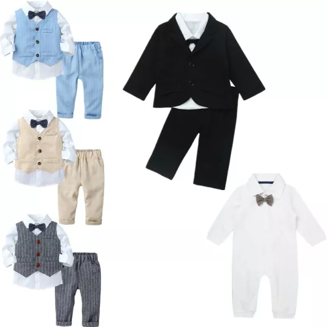 Boys Gentleman Suit Kids Birthday Jumpsuit Blazer Coat Pants Baby Party Outfits