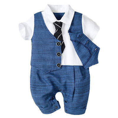 Baby Boys Gentleman Jumpsuit Tuxedo Outfits Bodysuit Romper with Bow Tie Suit