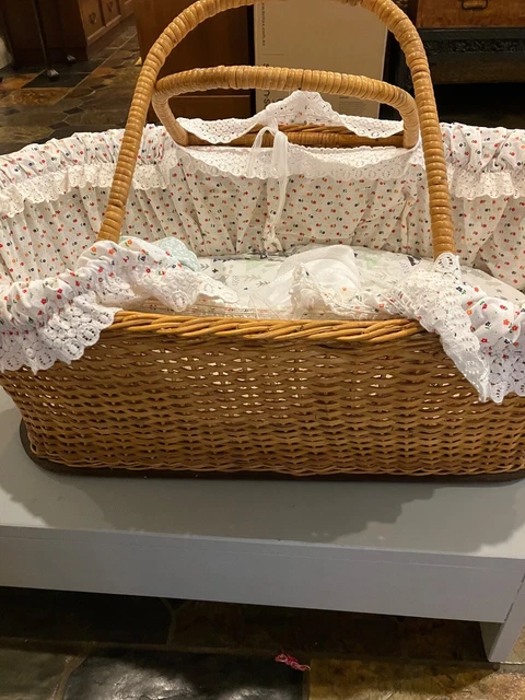 Vintage  Wicker  Bassinet. FREE  mattress, sheets, and trim . Australian made.