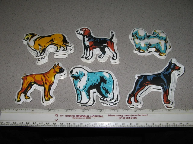 DOG SHEEPDOG (3 examples) puffy sticker refrigerator magnet 1974