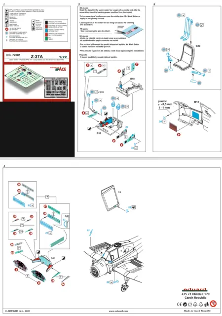 Eduard 3DL72001 1/72 Let Z-37A SPACE 3D Decals & PE set EDUARD
