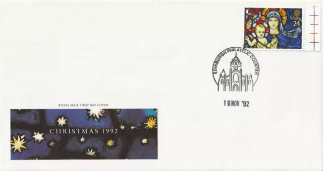 (35498) GB FDC Vidrieras de Navidad Edimburgo 1992