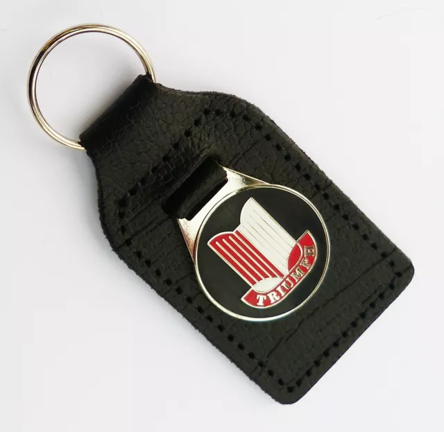 Triumph Shield Leather & Enamel, Chrome Key Fob for TR Spitfire Herald Stag GT6