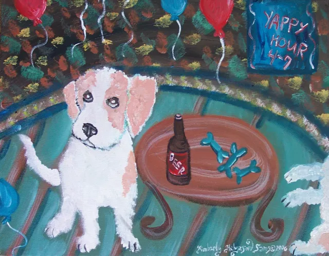 Petit Basset Griffon Vendeen with Beer 4x6 Art Card Print Dog Artist KSams PBGV