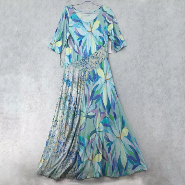 NWT Soft Surroundings Stella Womens LARGE Maxi Long Dress Painterly Blue Floral