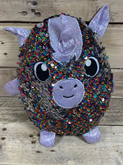 Shimmeez Unicorn Plush Reversible Sequin 9” Rainbow Purple Shiny Stuffed Doll