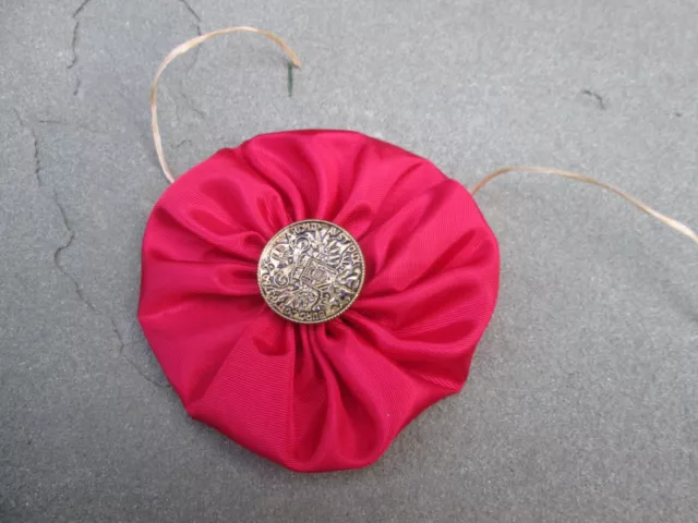 Reenactor 18Th C Rev War Colonial Hat Cockade Red Poppy Satin Taffeta Button New