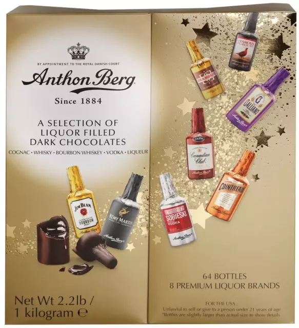 1Kg 64 Bottles of Anthon Berg Liquor Filled Dark Chocolate Bulk Gift BOX