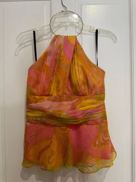 Laundry by Shelli Segal Women’s Medium Pink and Orange Patterned Silk Tank Top