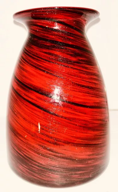 Beautiful Red and Black Art Glass Vase All White Inside