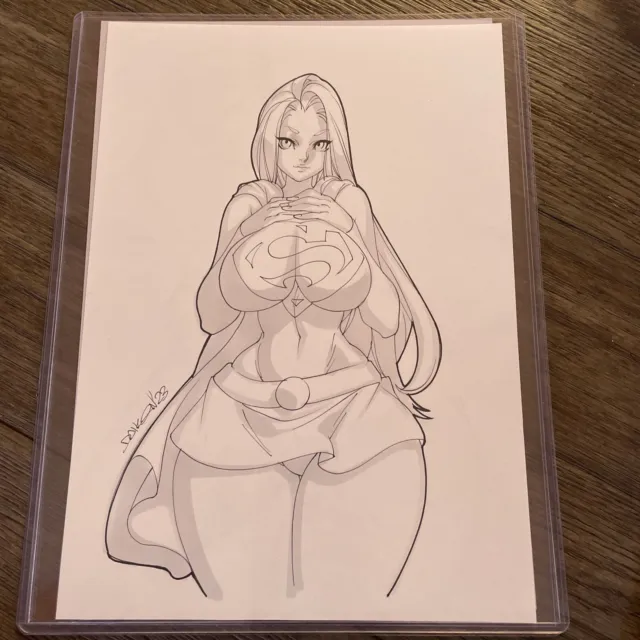 Superwoman DC Girl Sexy Busty Original Sketch Pinup - DaiKon Art