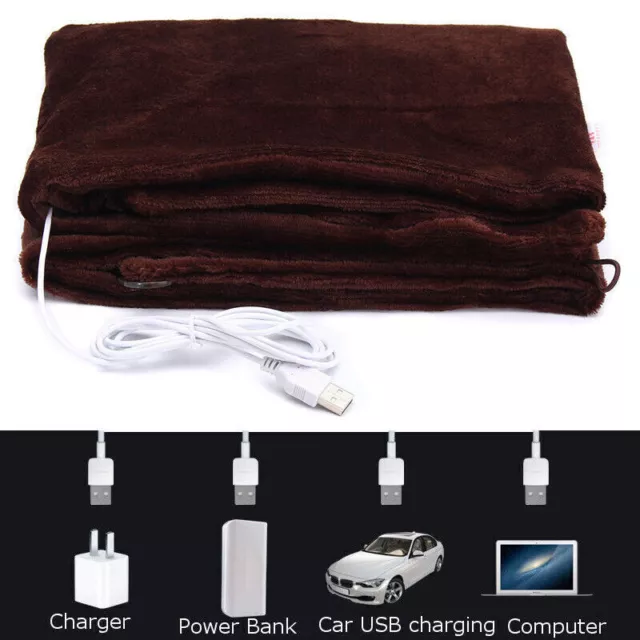 Washable Heated Electric Throw Rug Fleece Snuggle USB Charging Blanket Heating