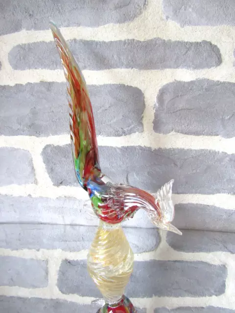 Verre de MURANO - beau coq faisan en verre multicolore - Italie - Hauteur 43 cm