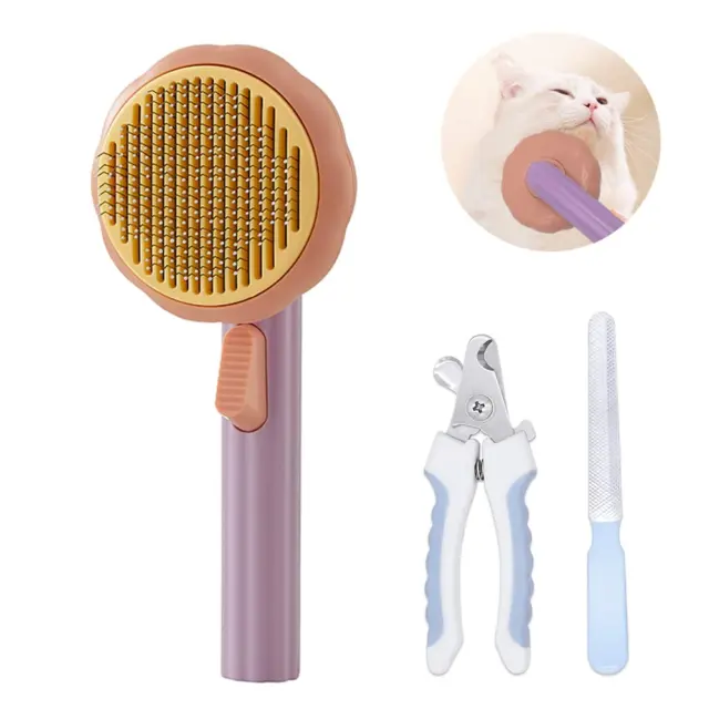 Brush Cleaning Slicker Pet Self Pumpkin Grooming Cat Dog Comb Puppy Gently Remov