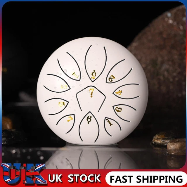 ❀ 6 Inch 11-Note Tongue Drum with Drumsticks Hand Pan Ethereal Drums (White)