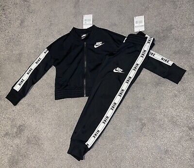 Girls Nike Tape Tracksuit Set  Size XS Age 6-7 Years  In Black BNWT