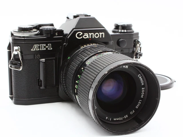 CANON AE-1 BLACK SLR Film Camera New FD 35-70mm f/4 Zoom Lens from