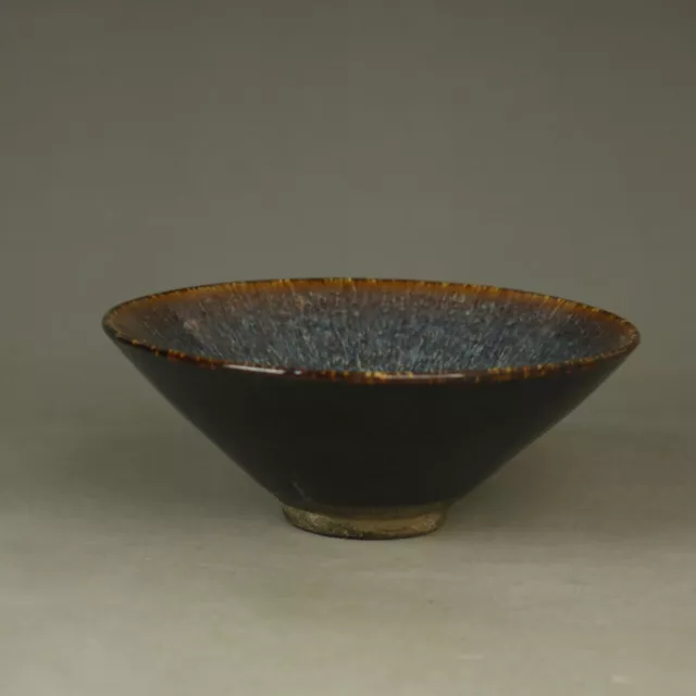 Chinese Song Jizhou Kiln Wujin Black Glaze Porcelain Golden Blue Bowl 5.51 Inch