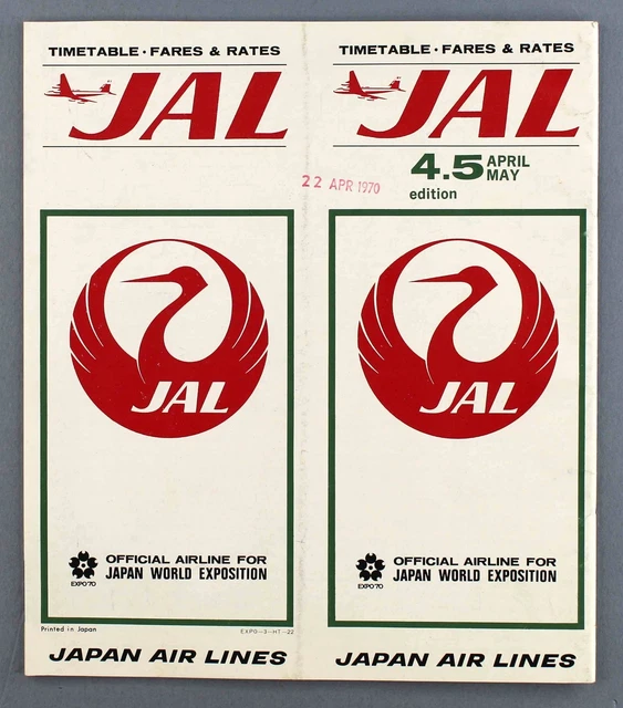 JAL JAPAN AIR Lines Airline Timetable April May 1970 Route Map EUR 28 jal-japan-air-lines-airline-timetable-april-may-1970-route-map-eur-28
