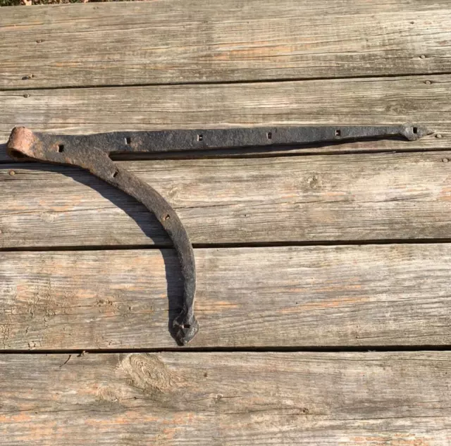 Vintage Blacksmith Forged Iron 25" Barn Strap Hinge w/Arched Support Arm