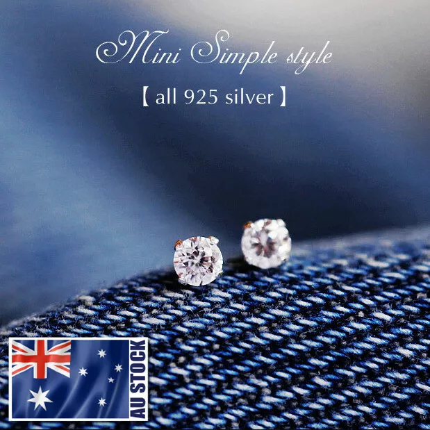 925 Sterling Silver 4MM Simulated Diamond Stud Earrings Piercing Mens & Womens