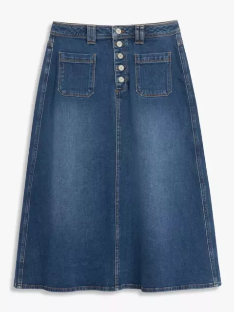 Gonna in denim John Lewis e/o taglia 10 blu con bottoni Skylow tasca scura nuova con etichette nuovo con etichetta £59 3