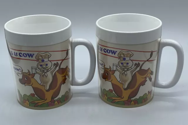 2 Vintage Pillsbury Dough Boy and Cow Thermo-Serv West Bend Coffee Cup